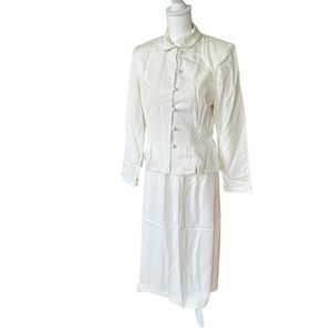 - * Vintage 50s ivory wedding suit jacket skirt set women medium pearls bride